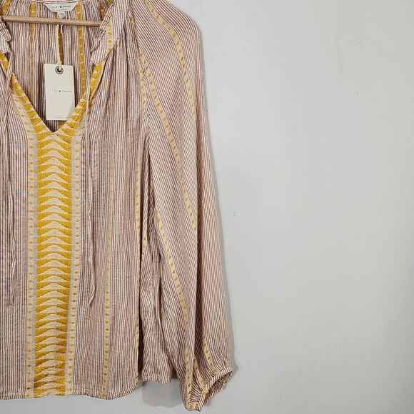 NWT Lucky Brand Embroidered V Neck Peasant Boho Bohemian Blouse Size Medium - Picture 7 of 10